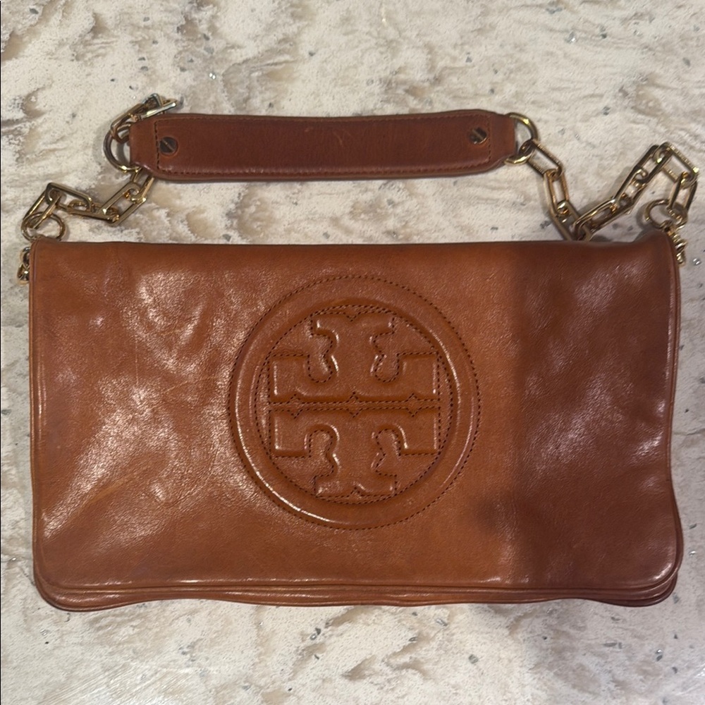 Tory Burch Leather Clutch with Gold Chain